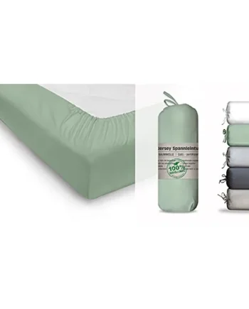 Blue Moon Organic Cotton Jersey Bed Sheet - Fitted Sheet 160 x 200 cm - GOTS Certified Ökotex Made in Green (Green, 140-160 x 200 cm)