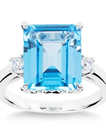 Blue Topaz and 0.12ctw Diamond Ring, 14ct White Gold