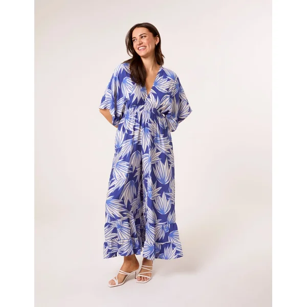 Blue Vanilla Blue Printed Leaf Wide Leg Jumpsuit