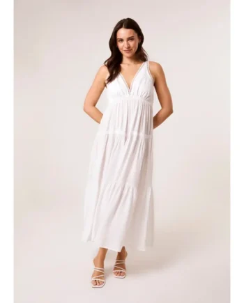 Blue Vanilla Ivory Maxi V Neck Dress