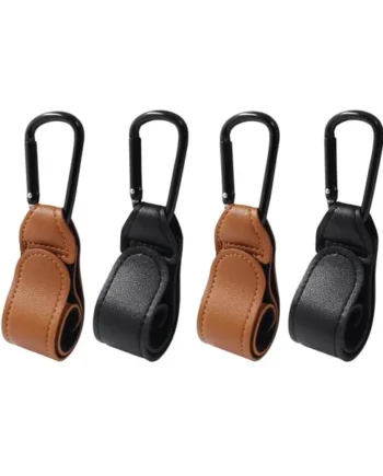 Bonsicoky 4 Pcs Stroller Hooks for Diaper Bag - Durable Leather Stroller Straps Diaper Bag Hooks - Stroller Clips for Stroller Wheelchair Shopping Carts - Black + Brown