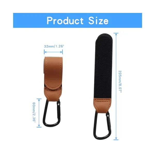 Bonsicoky 4 Pcs Stroller Hooks for Diaper Bag - Durable Leather Stroller Straps Diaper Bag Hooks - Stroller Clips for Stroller Wheelchair Shopping Carts - Black + Brown