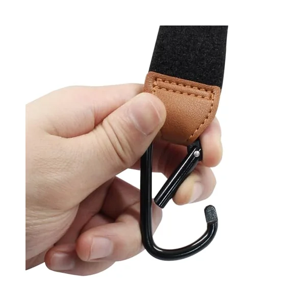 Bonsicoky 4 Pcs Stroller Hooks for Diaper Bag - Durable Leather Stroller Straps Diaper Bag Hooks - Stroller Clips for Stroller Wheelchair Shopping Carts - Black + Brown