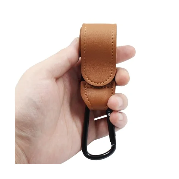 Bonsicoky 4 Pcs Stroller Hooks for Diaper Bag - Durable Leather Stroller Straps Diaper Bag Hooks - Stroller Clips for Stroller Wheelchair Shopping Carts - Black + Brown