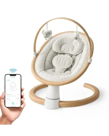 BooBoo Baby Swing and Bouncer Seat with Bluetooth Audio and Toy Bar | Portable Baby Bouncer Swinging Chair and Rocker with 5 Built-in Sounds, Remote Control and Carry Case