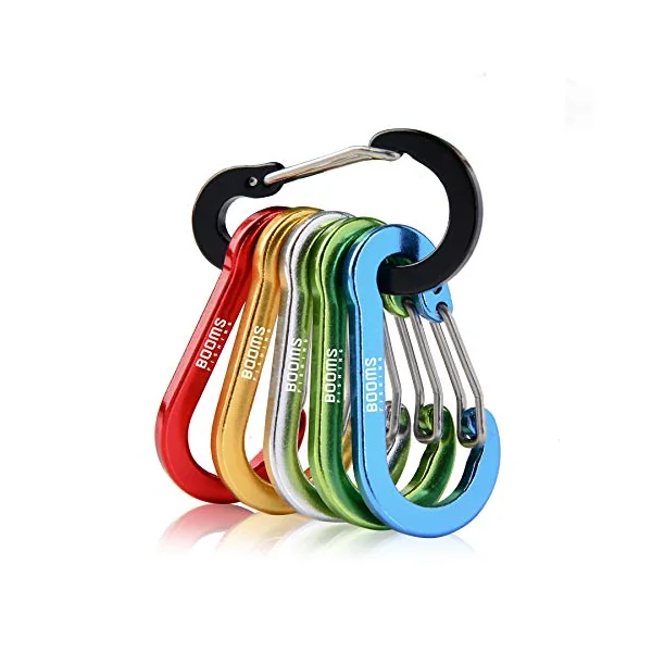 Booms Fishing CC1 Multi-Use Carabiner Clip, 6 Pack Small Caribeener Clips, Mini Keychain Caribeaner Clip 2 inch, Aluminum D Ring Carabiners, Multi-colored, Assorted