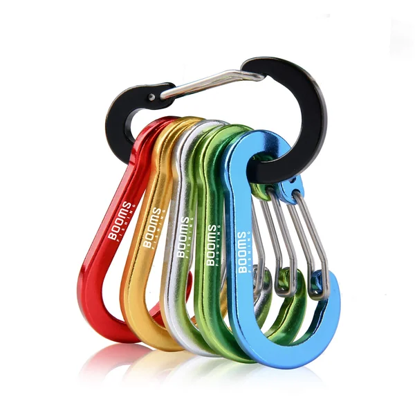 Booms Fishing CC1 Multi-Use Carabiner Clip, 6 Pack Small Caribeener Clips, Mini Keychain Caribeaner Clip 2 inch, Aluminum D Ring Carabiners, Multi-colored, Assorted