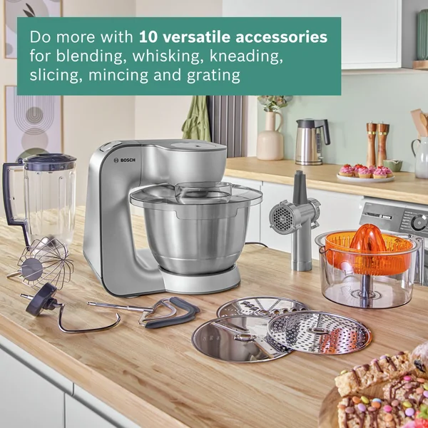 Bosch MUM59340GB 7-in-1 Stand Mixer, Grey & Silver