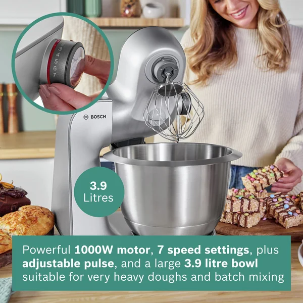 Bosch MUM59340GB 7-in-1 Stand Mixer, Grey & Silver