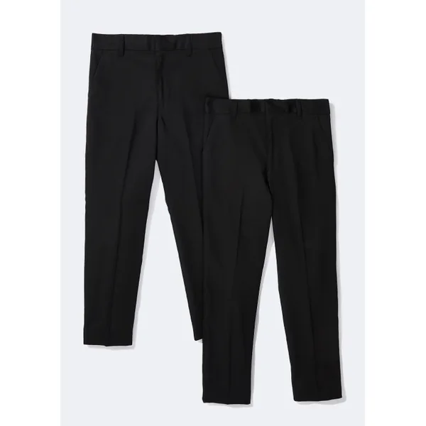 Boys 2 Pack Black Skinny Fit School Trousers (6-16yrs)