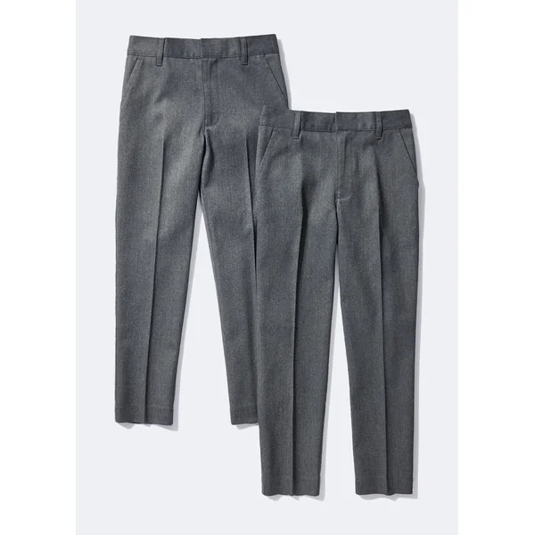 Boys 2 Pack Grey Skinny Fit School Trousers (6-13yrs)