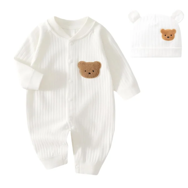 Boys Girls Bodysuit Newborn Infant's Warm Cotton Bodysuit with Hat, Organic Cotton Unisex Baby Bodysuit Vests, Comfortable, Soft, Cosy, Cute Bodysuits for Boys & Girls
