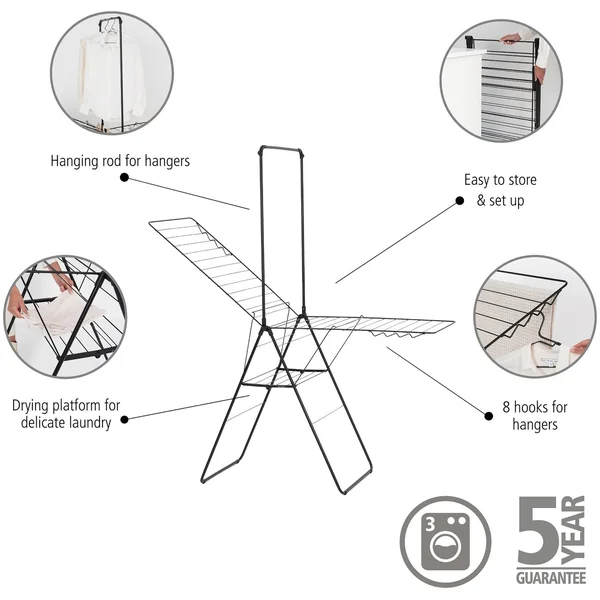 Brabantia 25m Hang On Clothes Airer with Rod - Black
