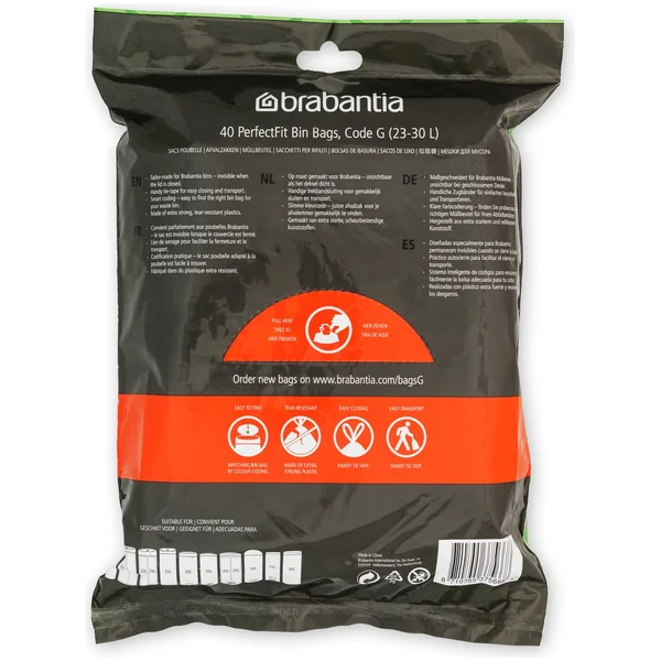 Brabantia 30L Perfect Fit Bin Liners Size G - Pack of 40