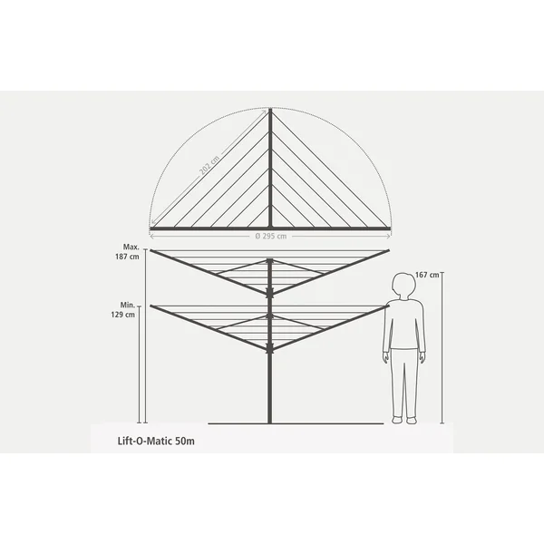 Brabantia 50m Lift-O-Matic Washing Line with Ground Spike
