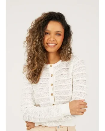 Brave Soul White Stitch Detail Crew Neck Cardigan