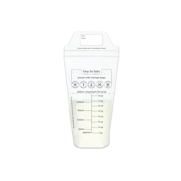 Breast Milk Storage Bags 25 Pack Breastmilk Pouches for Fridge or Freezer Use, Store Flat or Standing, BPA and BPS Free, Pre-Sterilised, Double Zipper Seal Multi Pack Tiny to Tots