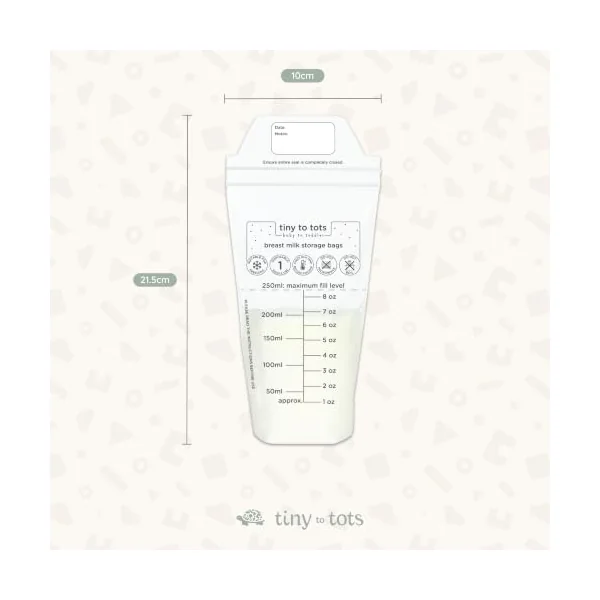 Breast Milk Storage Bags 25 Pack Breastmilk Pouches for Fridge or Freezer Use, Store Flat or Standing, BPA and BPS Free, Pre-Sterilised, Double Zipper Seal Multi Pack Tiny to Tots