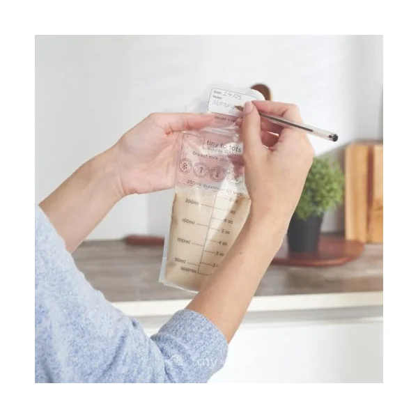 Breast Milk Storage Bags 25 Pack Breastmilk Pouches for Fridge or Freezer Use, Store Flat or Standing, BPA and BPS Free, Pre-Sterilised, Double Zipper Seal Multi Pack Tiny to Tots