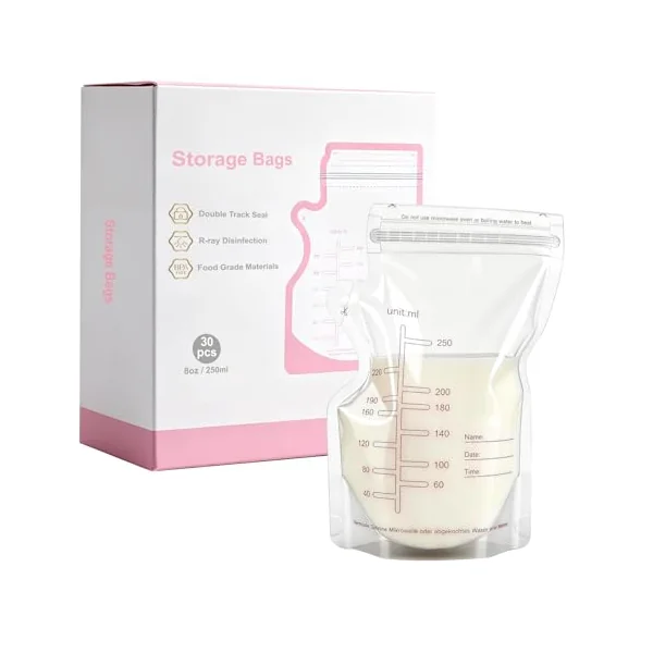Breastmilk Storage Bags 60 Count 250ml Disposable Milk Storage Bag with Pour Spout Self-Standing Bag for Breastfeeding Leakproof Fast Freeze BPA Free