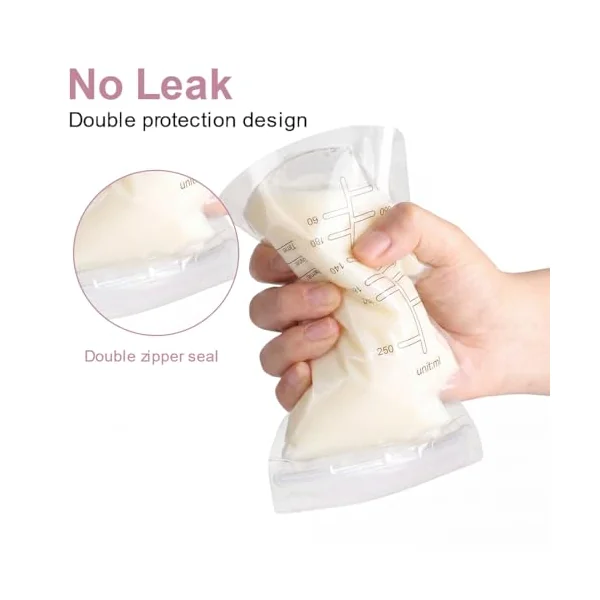 Breastmilk Storage Bags 60 Count 250ml Disposable Milk Storage Bag with Pour Spout Self-Standing Bag for Breastfeeding Leakproof Fast Freeze BPA Free
