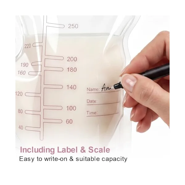 Breastmilk Storage Bags 60 Count 250ml Disposable Milk Storage Bag with Pour Spout Self-Standing Bag for Breastfeeding Leakproof Fast Freeze BPA Free