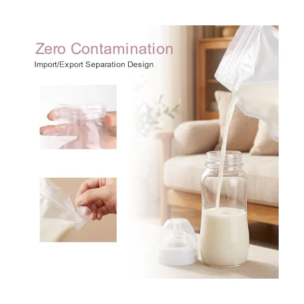 Breastmilk Storage Bags 60 Count 250ml Disposable Milk Storage Bag with Pour Spout Self-Standing Bag for Breastfeeding Leakproof Fast Freeze BPA Free