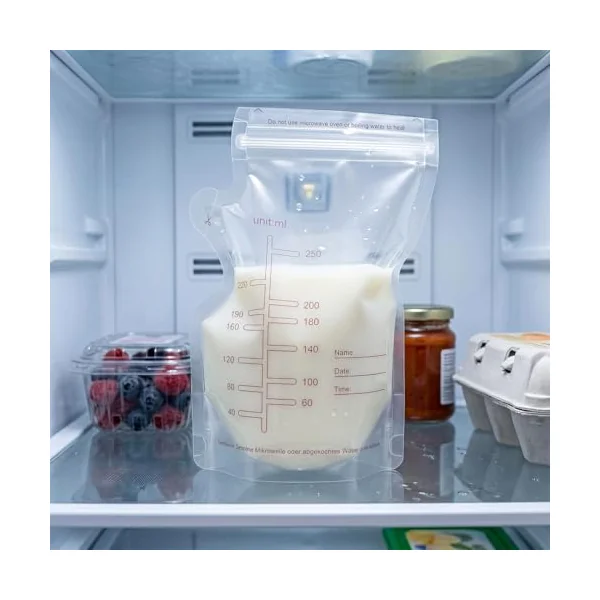 Breastmilk Storage Bags 60 Count 250ml Disposable Milk Storage Bag with Pour Spout Self-Standing Bag for Breastfeeding Leakproof Fast Freeze BPA Free