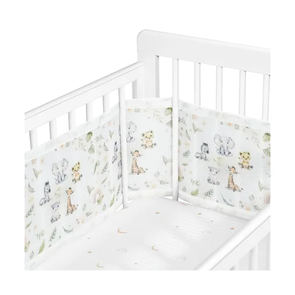 Breathable mesh baby bed rail pad - removable and machine washable - suitable for all seasons 3D breathable anti-collision newborn rail - adjustable baby mesh bed rail (Animal pen)