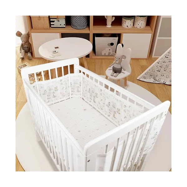 Breathable mesh baby bed rail pad - removable and machine washable - suitable for all seasons 3D breathable anti-collision newborn rail - adjustable baby mesh bed rail (Animal pen)