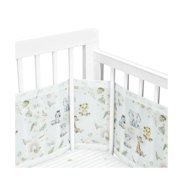 Breathable mesh baby bed rail pad - removable and machine washable - suitable for all seasons 3D breathable anti-collision newborn rail - adjustable baby mesh bed rail (Animal pen)