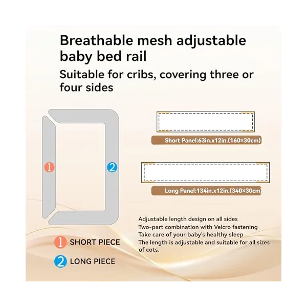 Breathable mesh baby bed rail pad - removable and machine washable - suitable for all seasons 3D breathable anti-collision newborn rail - adjustable baby mesh bed rail (Animal pen)
