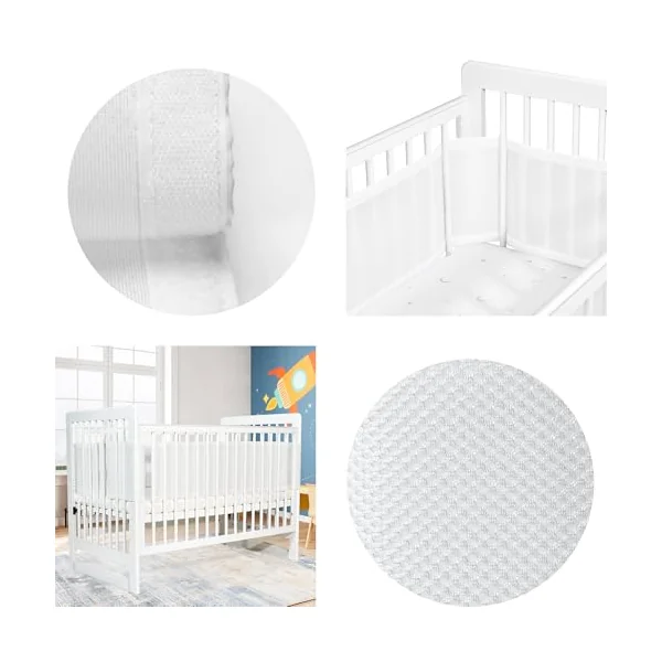 Breathable mesh baby bed rail pad - removable and machine washable - suitable for all seasons 3D breathable anti-collision newborn rail - adjustable baby mesh bed rail (Animal pen)