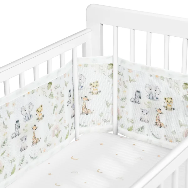 Breathable mesh baby bed rail pad - removable and machine washable - suitable for all seasons 3D breathable anti-collision newborn rail - adjustable baby mesh bed rail (Animal pen)