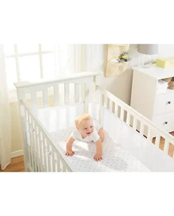 BreathableBaby Breathable Mesh Liner For Cot Beds — Covers 4 Sides — Classic — 3 mm — White — Long + Short Panels — Non-Padded Single Layer — Safer Than a Crib Bumper — UK/EU Safety Tested