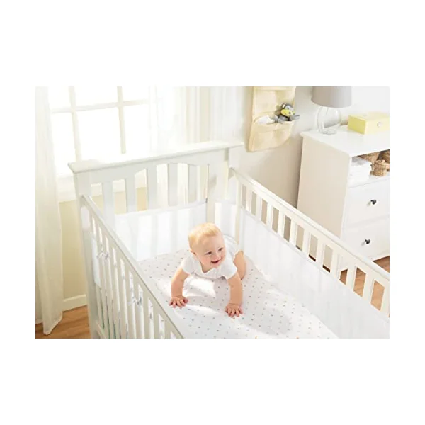 BreathableBaby Breathable Mesh Liner For Cot Beds — Covers 4 Sides — Classic — 3 mm — White — Long + Short Panels — Non-Padded Single Layer — Safer Than a Crib Bumper — UK/EU Safety Tested