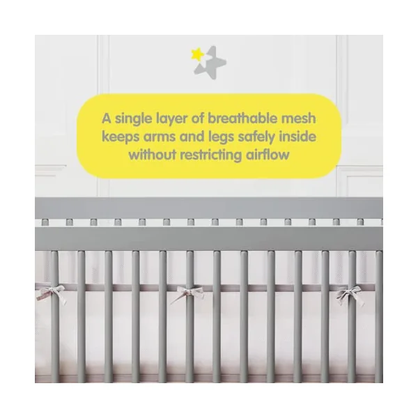 BreathableBaby Breathable Mesh Liner For Cot Beds — Covers 4 Sides — Classic — 3 mm — White — Long + Short Panels — Non-Padded Single Layer — Safer Than a Crib Bumper — UK/EU Safety Tested