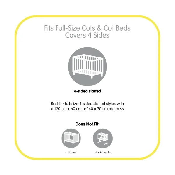 BreathableBaby Breathable Mesh Liner For Cot Beds — Covers 4 Sides — Classic — 3 mm — White — Long + Short Panels — Non-Padded Single Layer — Safer Than a Crib Bumper — UK/EU Safety Tested
