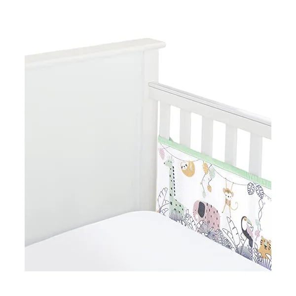 BreathableBaby, Classic 3mm Breathable Mesh Liner For Cots with 120x60cm or 140x70cm Mattress, Rainforest, Covers 2 Sides, Non-Padded Single Layer Cot Bumper Alternative, Safety Tested