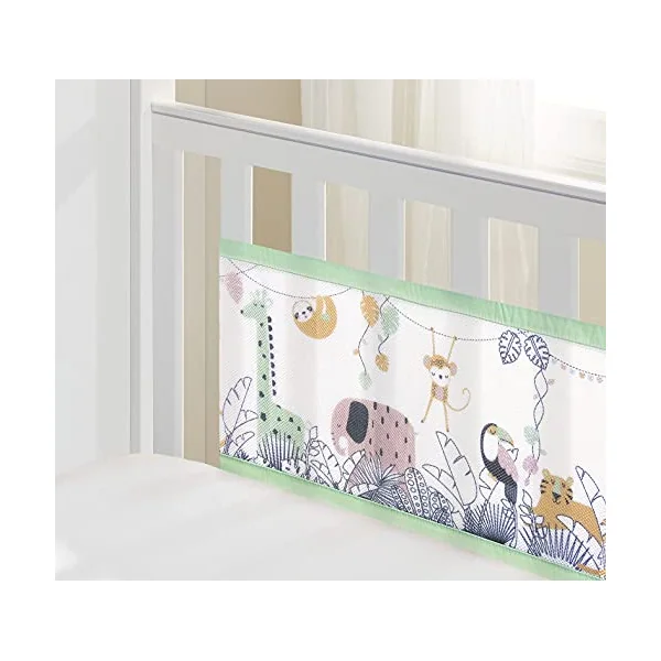 BreathableBaby, Classic 3mm Breathable Mesh Liner For Cots with 120x60cm or 140x70cm Mattress, Rainforest, Covers 2 Sides, Non-Padded Single Layer Cot Bumper Alternative, Safety Tested
