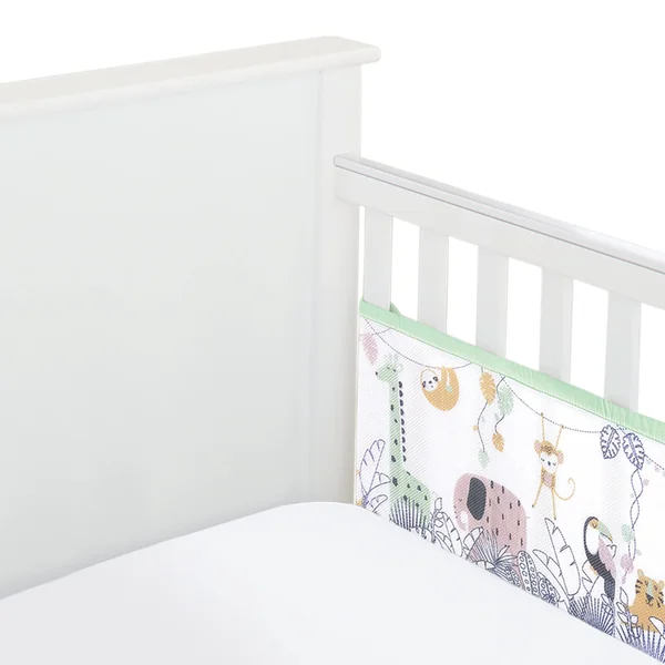 BreathableBaby, Classic 3mm Breathable Mesh Liner For Cots with 120x60cm or 140x70cm Mattress, Rainforest, Covers 2 Sides, Non-Padded Single Layer Cot Bumper Alternative, Safety Tested