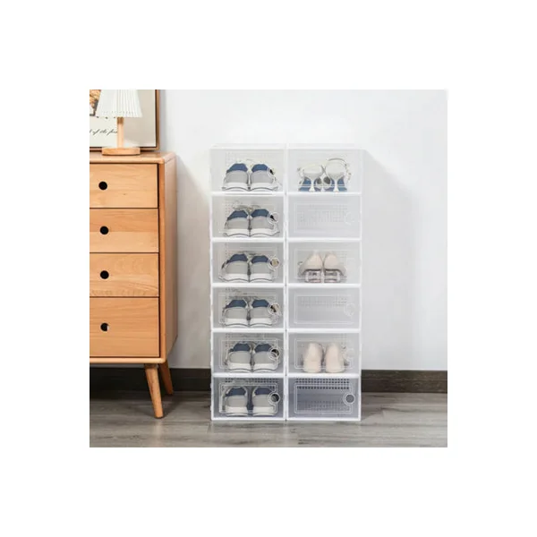 Breeins White 12pcs Stackable Foldable Crystal Plastic Transparent Shoe Box Extra Tall Large