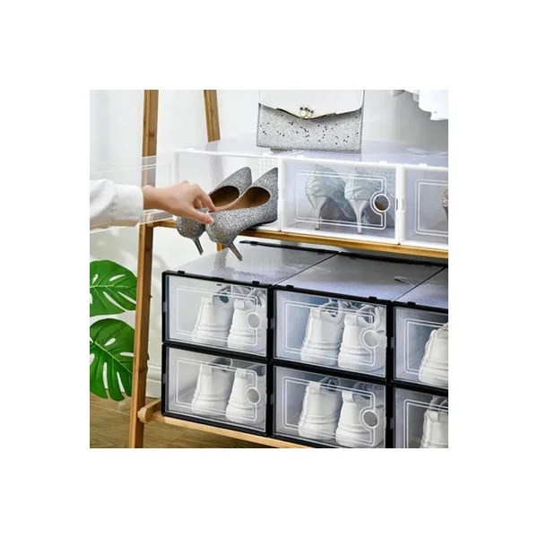 Breeins White 12pcs Stackable Foldable Crystal Plastic Transparent Shoe Box Extra Tall Large
