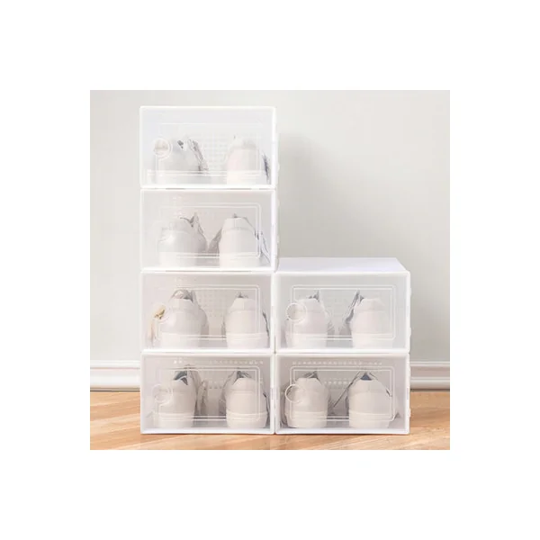 Breeins White 12pcs Stackable Foldable Crystal Plastic Transparent Shoe Box Extra Tall Large