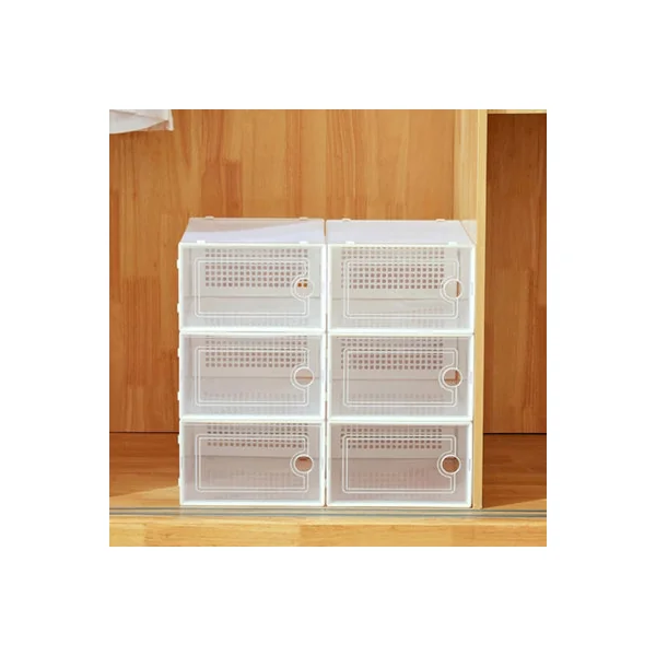 Breeins White 12pcs Stackable Foldable Crystal Plastic Transparent Shoe Box Extra Tall Large