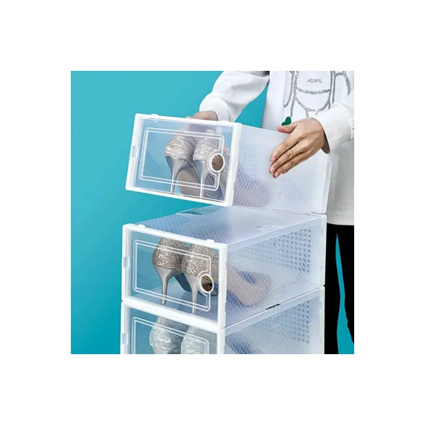 Breeins White 12pcs Stackable Foldable Crystal Plastic Transparent Shoe Box Extra Tall Large