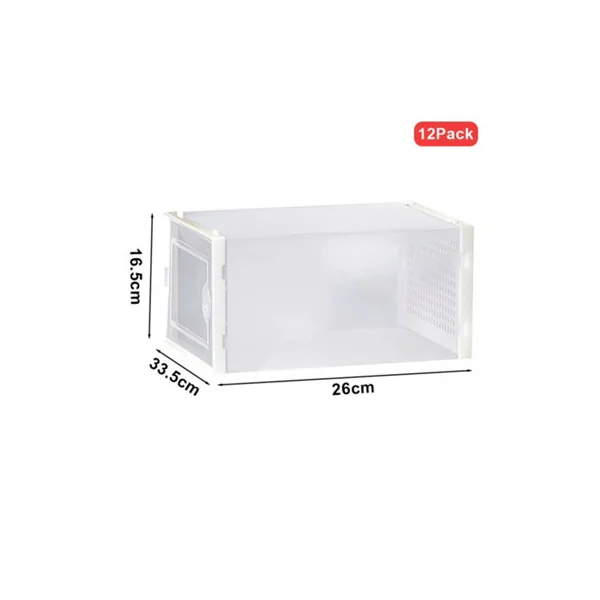 Breeins White 12pcs Stackable Foldable Crystal Plastic Transparent Shoe Box Extra Tall Large