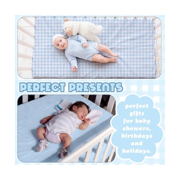 Breling Muslin Blue and Blue Gingham Crib Sheets for Boy Girl Soft and Breathable 100% Cotton Plaid Baby Bed Crib Sheets Checkered Fitted Mattress Cover for 52''x 28'' Standard Mattress Size