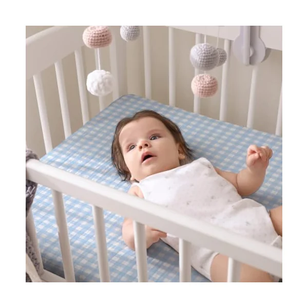 Breling Muslin Blue and Blue Gingham Crib Sheets for Boy Girl Soft and Breathable 100% Cotton Plaid Baby Bed Crib Sheets Checkered Fitted Mattress Cover for 52''x 28'' Standard Mattress Size