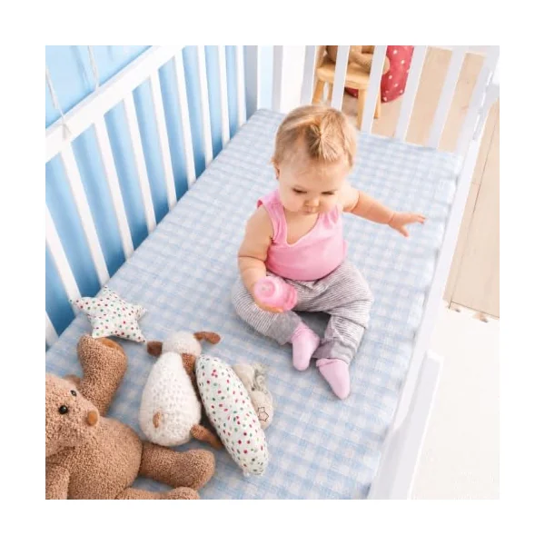 Breling Muslin Blue and Blue Gingham Crib Sheets for Boy Girl Soft and Breathable 100% Cotton Plaid Baby Bed Crib Sheets Checkered Fitted Mattress Cover for 52''x 28'' Standard Mattress Size